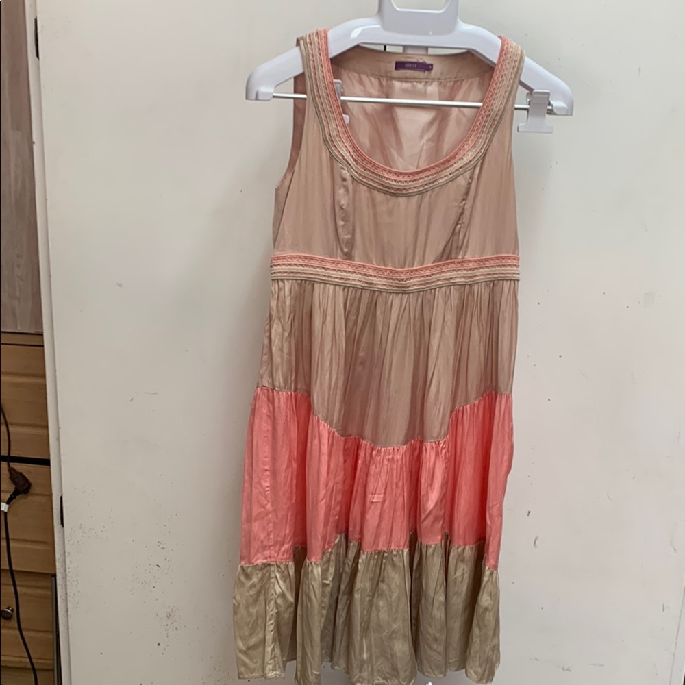 Jessica Midi Dress in Pink and Tan